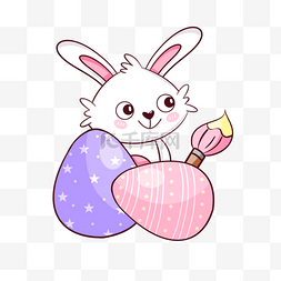 手持画笔彩蛋的复活节卡通可爱兔
