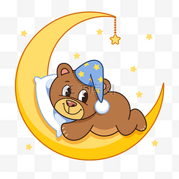 小熊玩具矢量图片_挂在月亮上的可爱卡通小熊