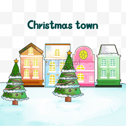沉香树树叶图片_水彩风格圣诞小镇七彩房屋