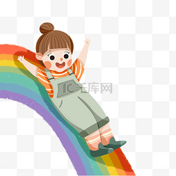 儿童图片_滑滑梯的可爱女孩教育彩虹