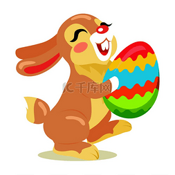 复活节快乐兔子拿着彩蛋平面设计