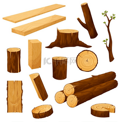 树桩、木材材料和原木。