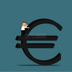 征服图片_有目的的卡通商人正在征服欧元货