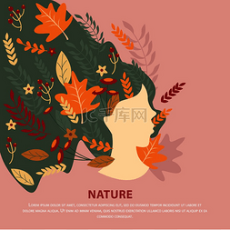 秋叶素材图片_自然平面构图与女孩肖像的轮廓与