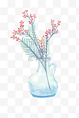 玻璃瓶图片_手绘水彩玻璃瓶植物花束手账贴纸
