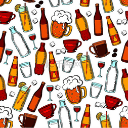 无缝饮料和饮料图案包括啤酒、红