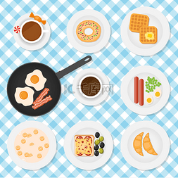 橙色菜单背景图片_向量组的早餐食品