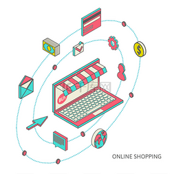 移动营销和网上购物的图标