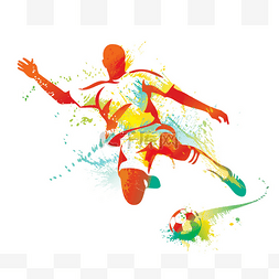 足球运动员手绘图片_足球运动员把球踢。矢量插画.