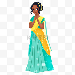 印度孟加拉新年蓝色长裙美女