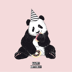 生日祝福卡与可爱的熊猫插图戴党