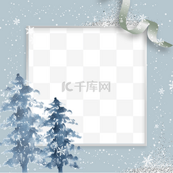 方形圣诞边框图片_蓝色水彩圣诞树冬季植物边框