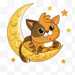 月亮上的小猫儿童童话插画