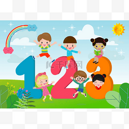 数字123图片_动画片孩子与123个数字, 孩子与数?
