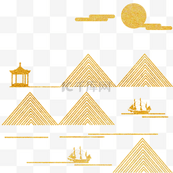 中式金色线条山水房地产底纹