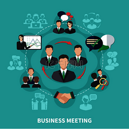 商务会议展板图片_商务会议由孤立的剪影和扁平的人