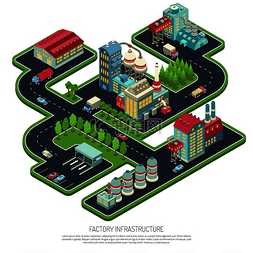 交通设施图片_工厂基础设施等距组成与工业设施