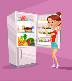 女人性格附近冰箱想吃什么。矢量