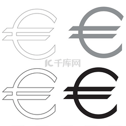 钱符号图片_欧元符号黑色和灰色颜色设置图标