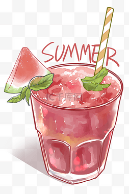 小暑素材图片_夏天手绘卡通西瓜果汁冷饮清新