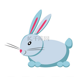 可爱有趣的白耳兔或野兔矢量扁平