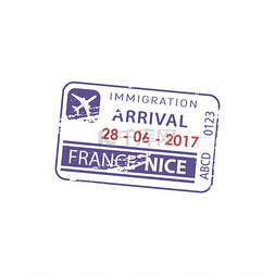 法国尼斯移民入境签证隔离章矢量