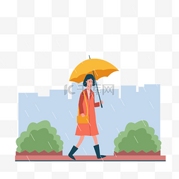 风衣图片_雨天打伞穿红色风衣的女人插画