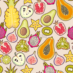 菠萝油手绘图片_无缝的异国水果