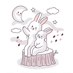 sky图片_Cartoon cute adorable family white rabbits si