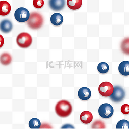 红蓝模糊圆形图标点赞社媒边框