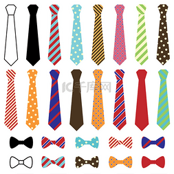 商务人士卡通手绘图片_组的向量领带和领结