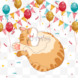 边框可爱猫猫图片_可爱宠物黄色猫咪生日插画