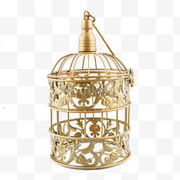 金色装饰字体图片_复古纯色金属金色鸟笼密闭笼子