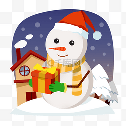享受冬日图片_卡通可爱拿着礼物盒子的圣诞雪人