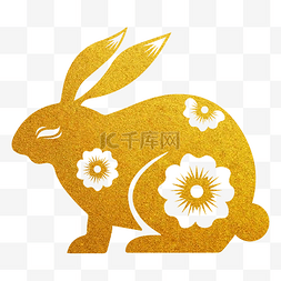 2023兔子金色图片_2023新春烫金剪纸兔子