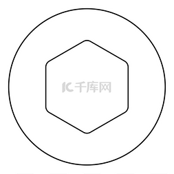 六边形几何平面图片_带圆角图标的六边形圆形轮廓黑色