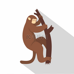 猕猴爬上树图标，平面样式