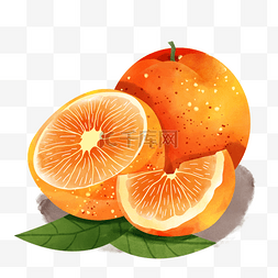 柠檬切开装饰图片_橘子水彩风格水果多汁