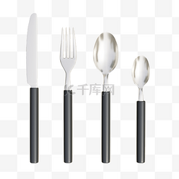 西餐餐具刀图片_3D立体银质黑把手西餐餐具
