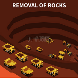 除颤仪海报设计图片_采矿机械卡车和挖掘机从大型采石