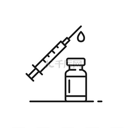 疫苗接种细线图标隔离瓶与冠状病