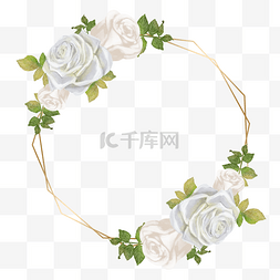 婚礼海报边框设计图片_白玫瑰金线边框几何线条水彩婚礼