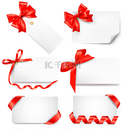 Set of card note with red gift bows with ribb