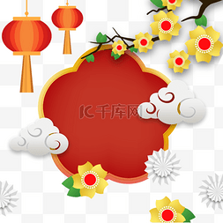 剪纸梅花图片_越南新年花卉唯美风格边框