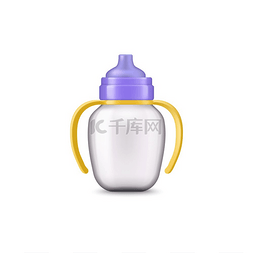 婴儿喝牛奶图片_带手柄的奶瓶与牛奶隔离容器。