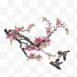 这个花鸟画图片_中国风桃花花鸟