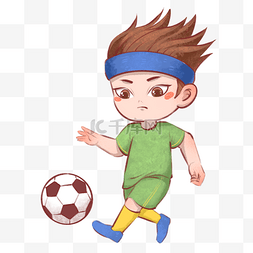 踢球男孩图片_原创手绘卡通可爱踢足球男孩