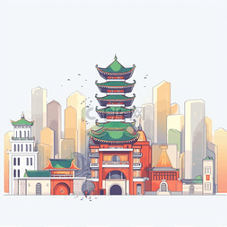 城市建筑图片_城市建筑扁平风手绘插画