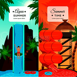 水上活动图片_带有娱乐性水滑梯和棕榈树的水上