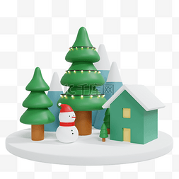 C4D圣诞圣诞节圣诞树雪人雪屋3D元